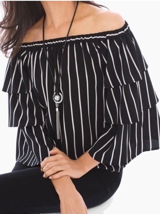 Chico's Tops - Women’s Chico’s Urban Stripe Off Shoulder Top Black White NWT Size 3 / XL